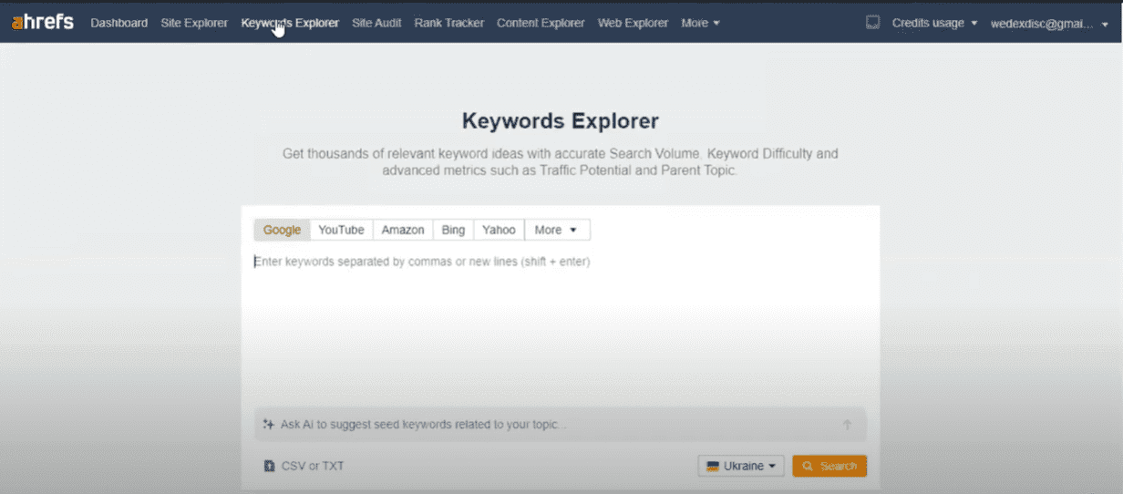 Keywords explorer tab in Ahrefs | WEDEX