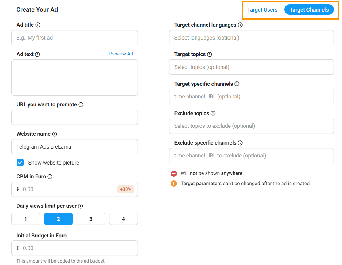 Налаштування таргетингу в Telegram Ads | WEDEX