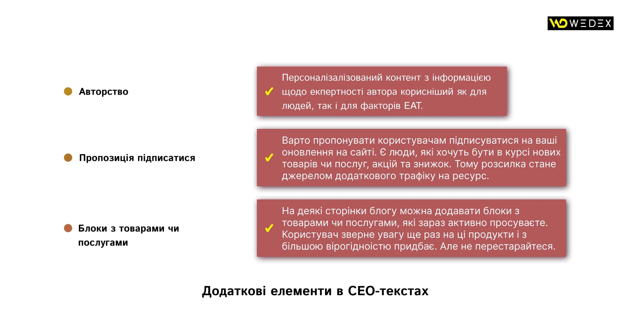 Дополнительные элементы в СЕО-текстах | WEDEX