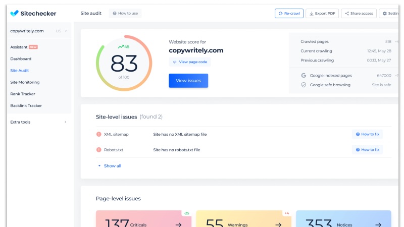 Інтерфейс Sitechecker | WEDEX