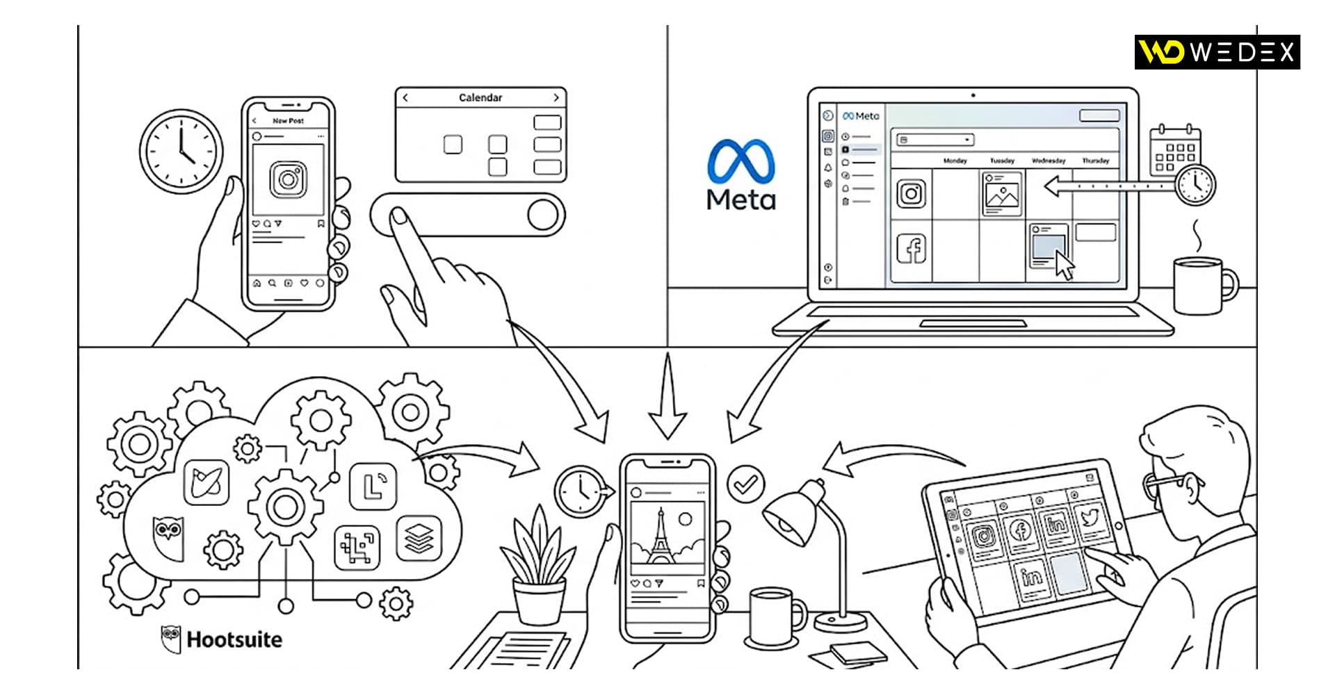 Meta Business Suite, нативний функціонал та сторонні сервіси для відкладеного постингу Meta Business Suite, нативний функціонал та сторонні сервіси для відкладеного постингу | WEDEX